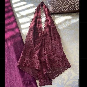 Plum lace backless bodysuit